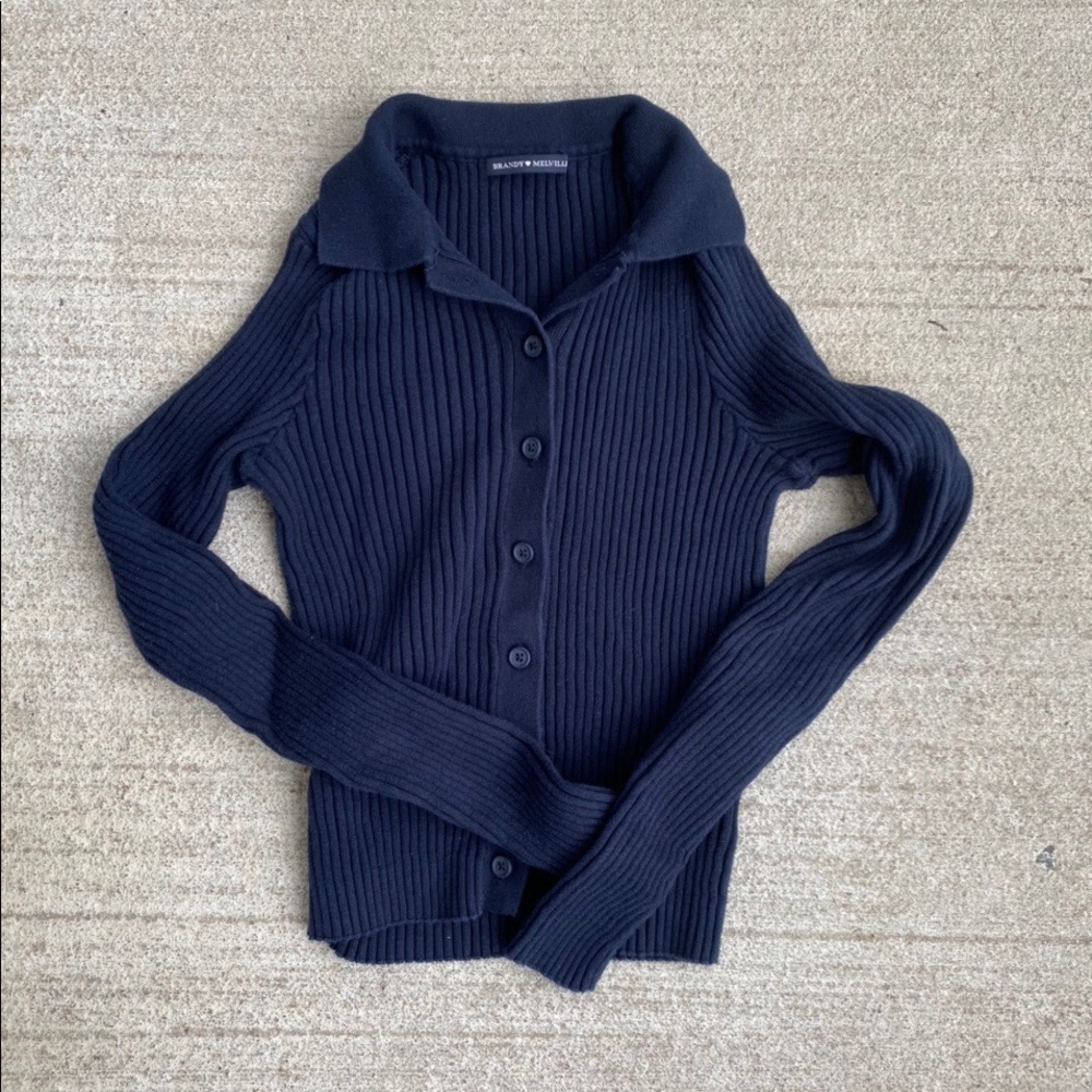 Brandy Melville Bridget Knit Top Navy Blue